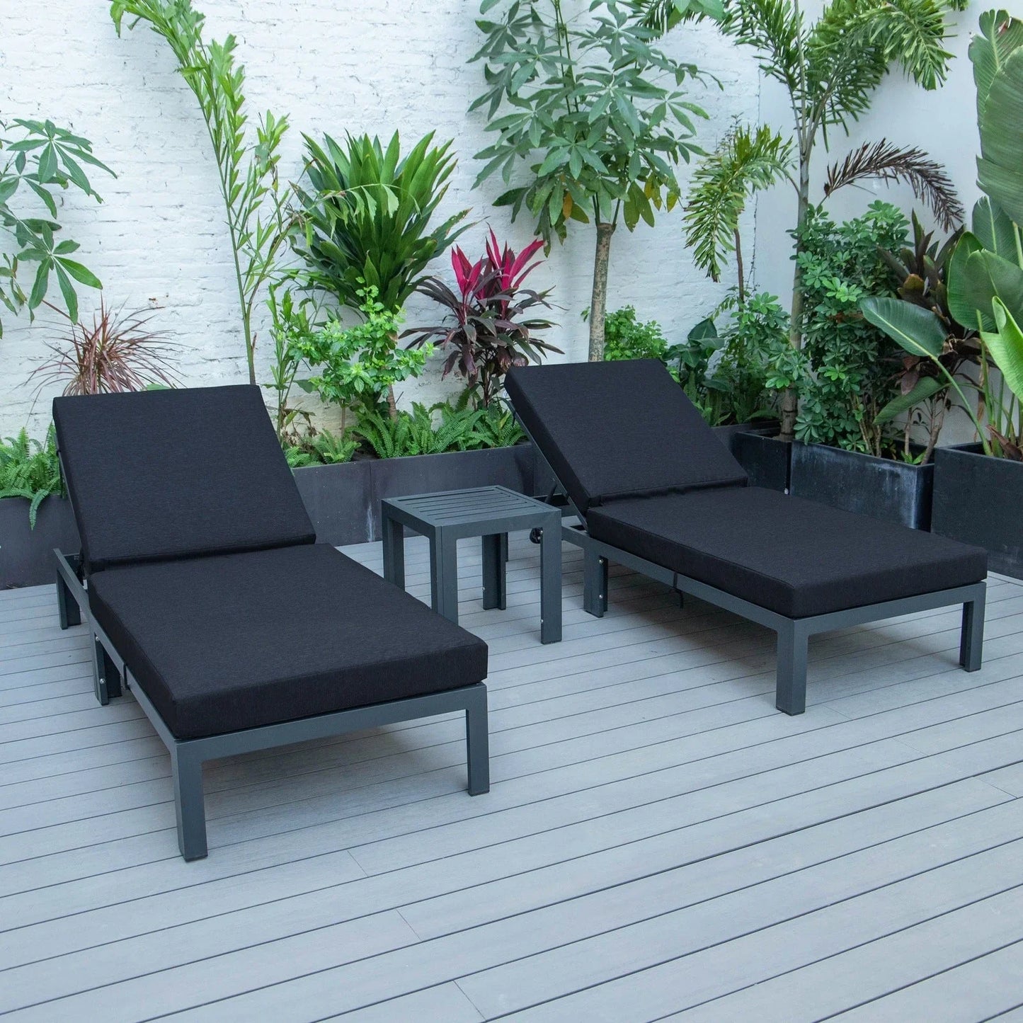 Chelsea Modern Outdoor Chaise Lounge With Side Table & Cushions Set of Two - Elax Furniture
