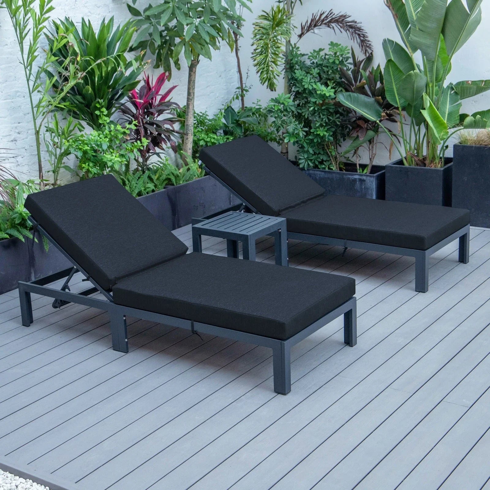 Chelsea Modern Outdoor Chaise Lounge With Side Table & Cushions Set of Two - Elax Furniture