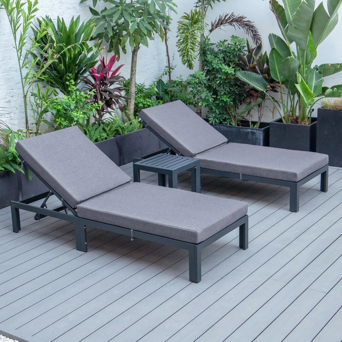 Chelsea Modern Outdoor Chaise Lounge With Side Table & Cushions Set of Two - Elax Furniture