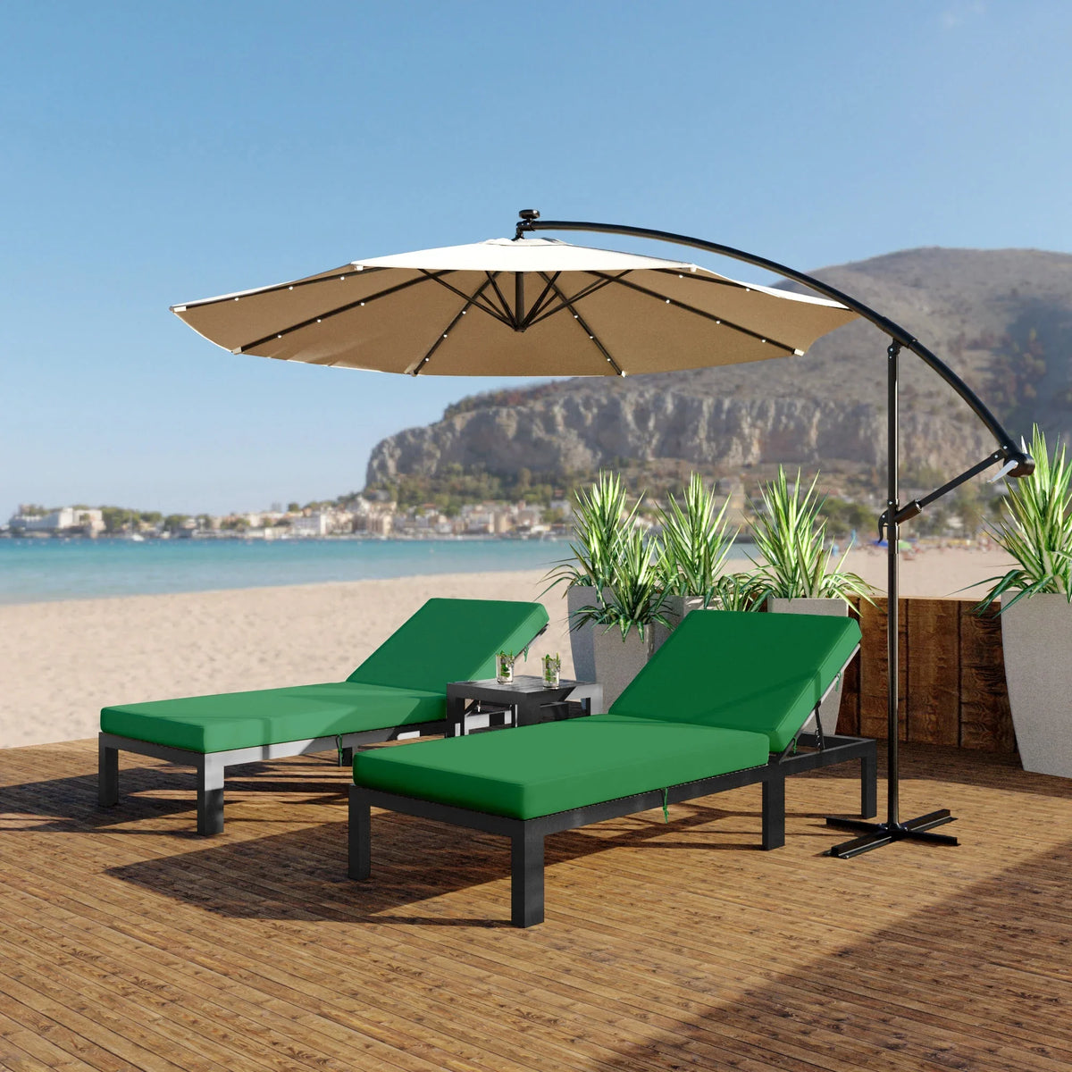 Chelsea Modern Outdoor Chaise Lounge With Side Table & Cushions Set of Two - Elax Furniture