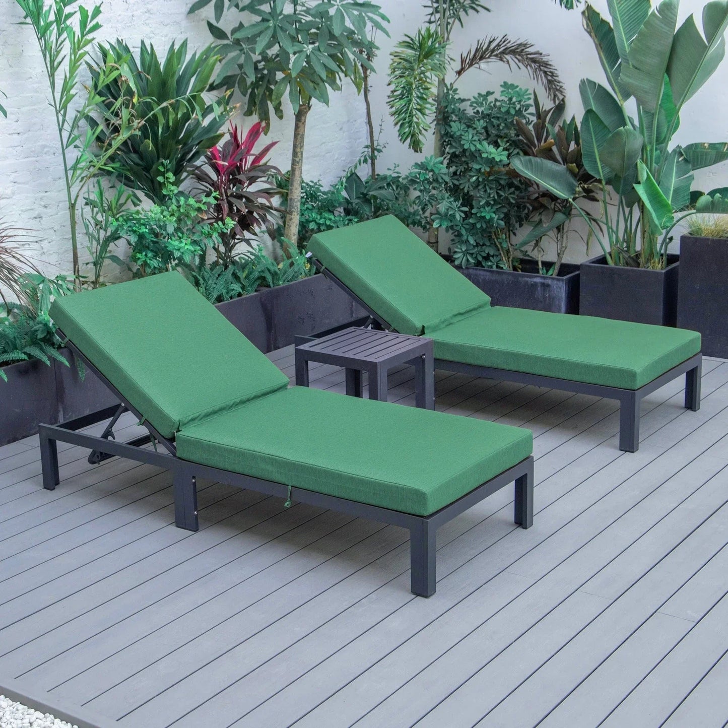 Chelsea Modern Outdoor Chaise Lounge With Side Table & Cushions Set of Two - Elax Furniture