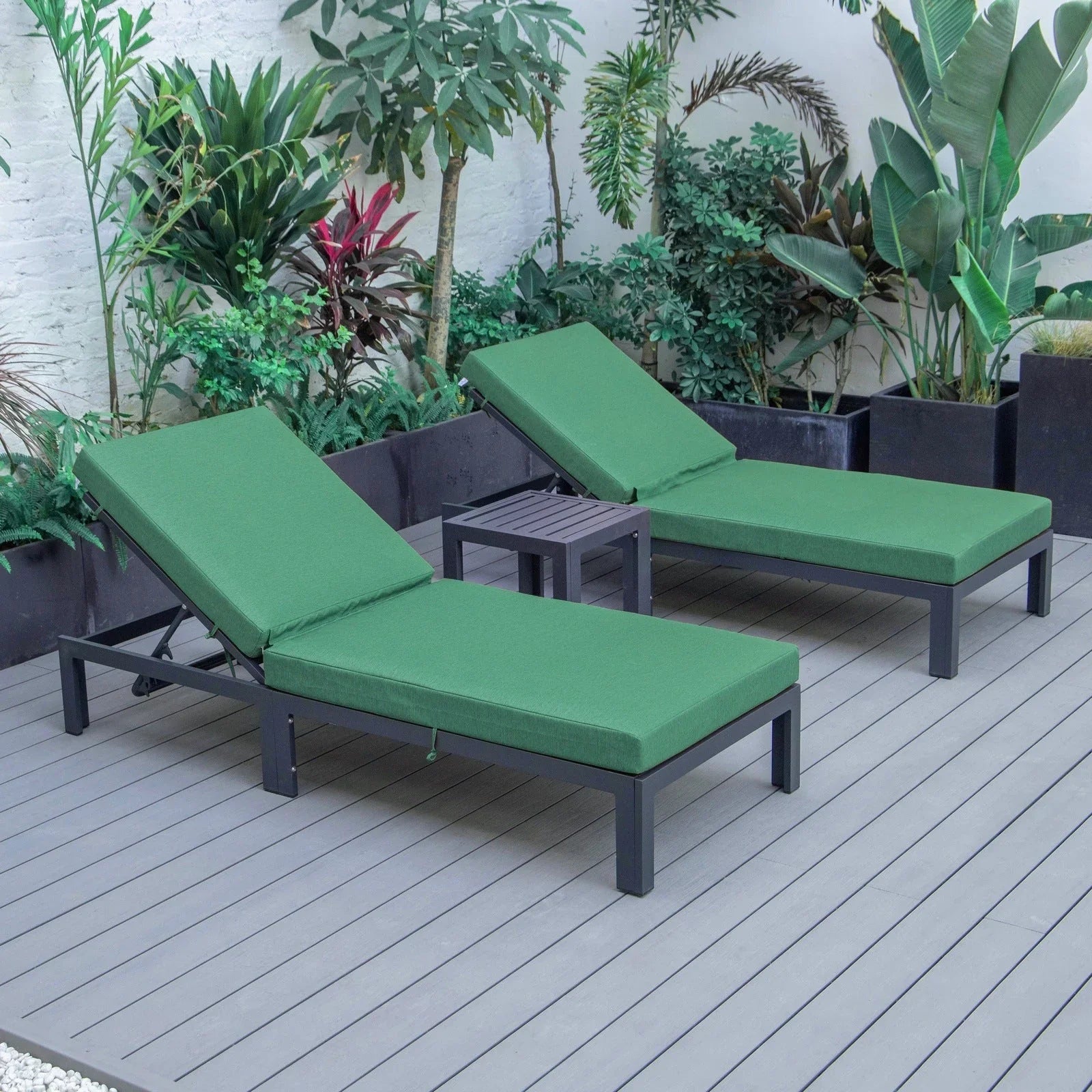 Chelsea Modern Outdoor Chaise Lounge With Side Table & Cushions Set of Two - Elax Furniture
