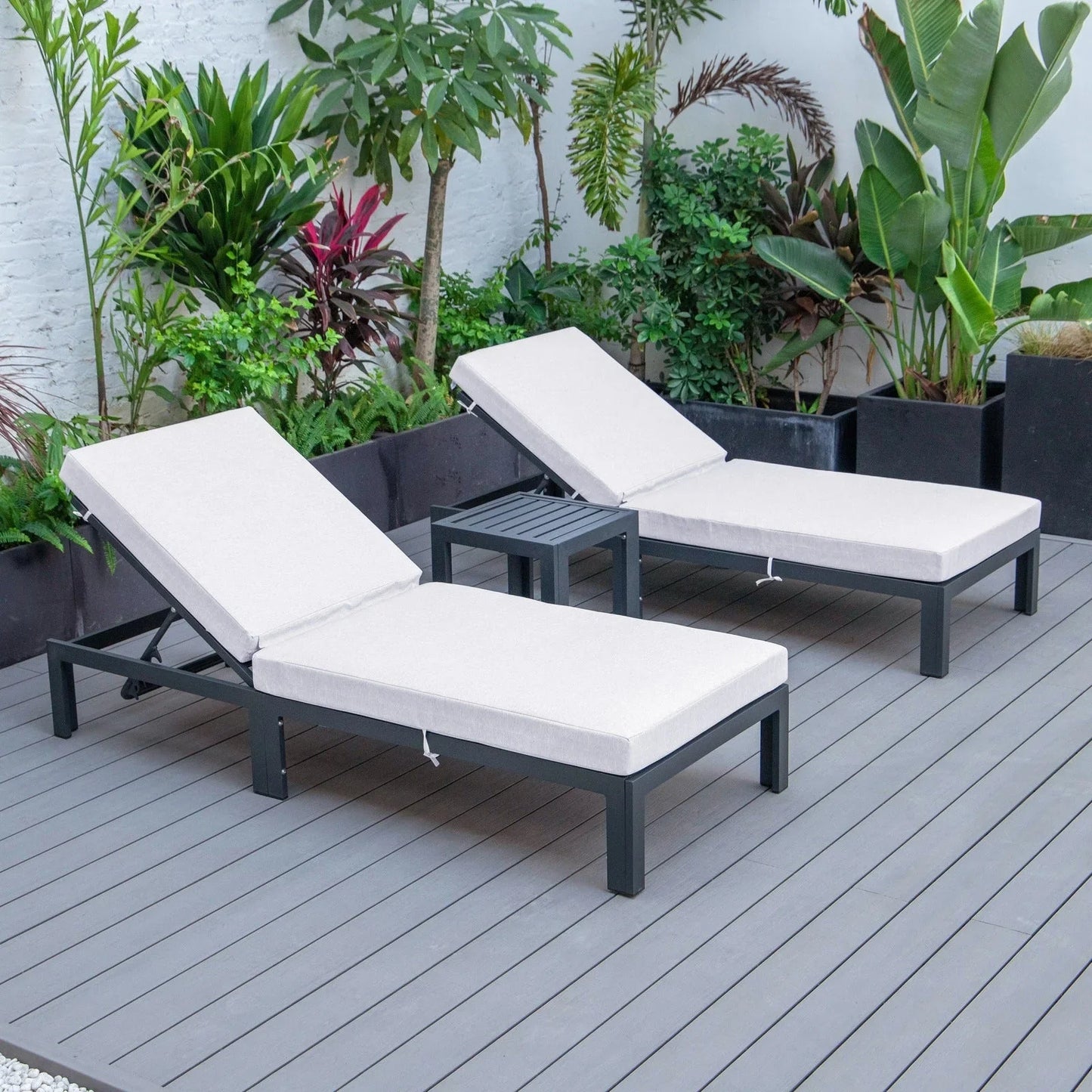 Chelsea Modern Outdoor Chaise Lounge With Side Table & Cushions Set of Two - Elax Furniture