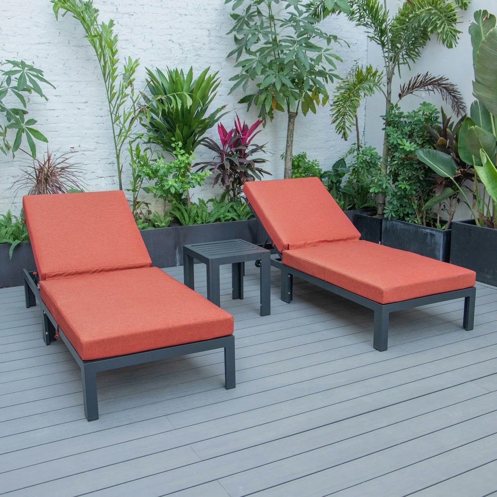 Chelsea Modern Outdoor Chaise Lounge With Side Table & Cushions Set of Two - Elax Furniture