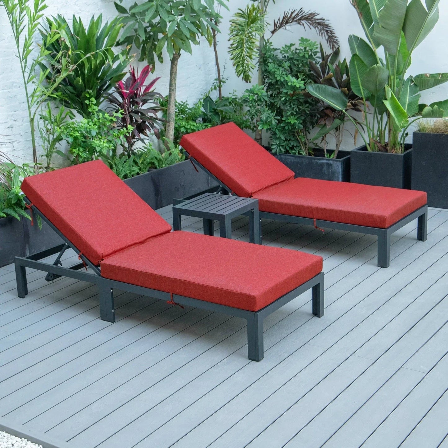 Chelsea Modern Outdoor Chaise Lounge With Side Table & Cushions Set of Two - Elax Furniture
