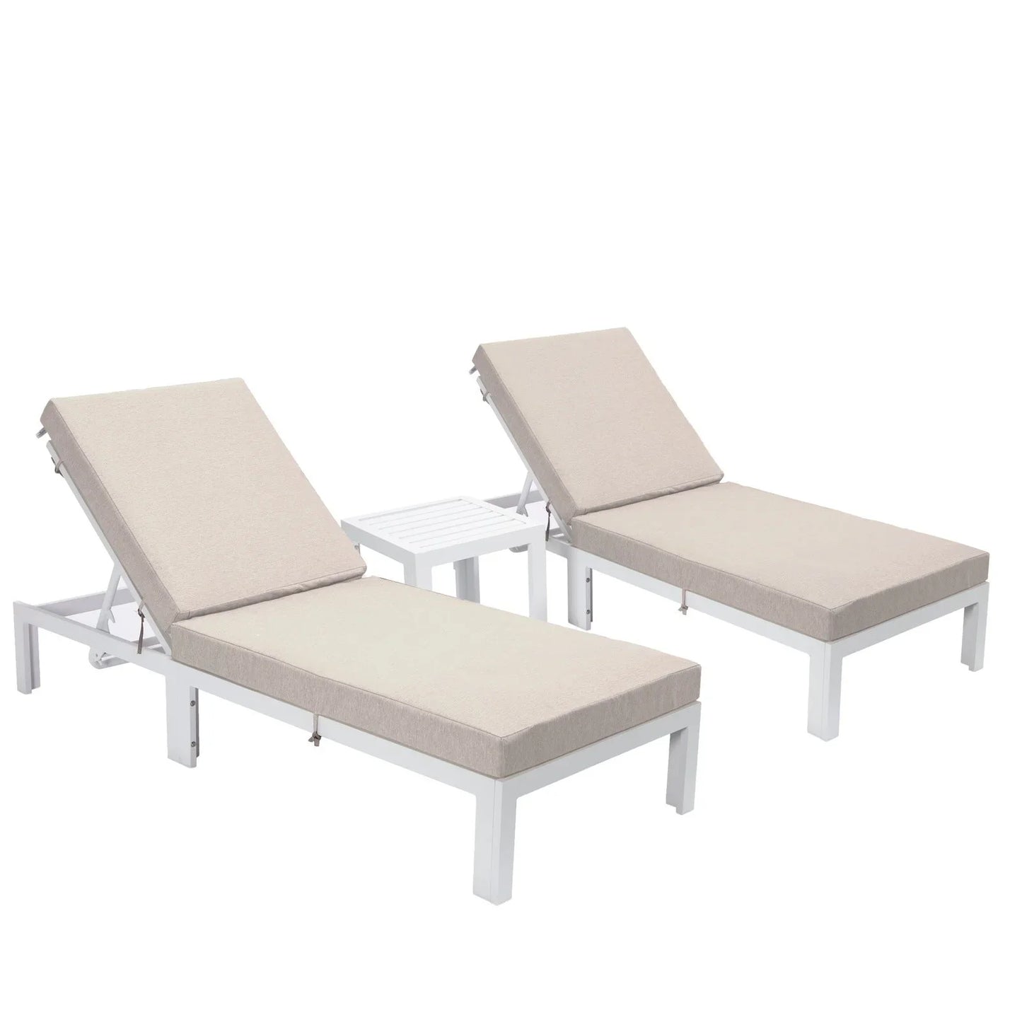 Chelsea Modern Outdoor White Chaise Lounge With Side Table & Cushions Set of Two - Elax Furniture
