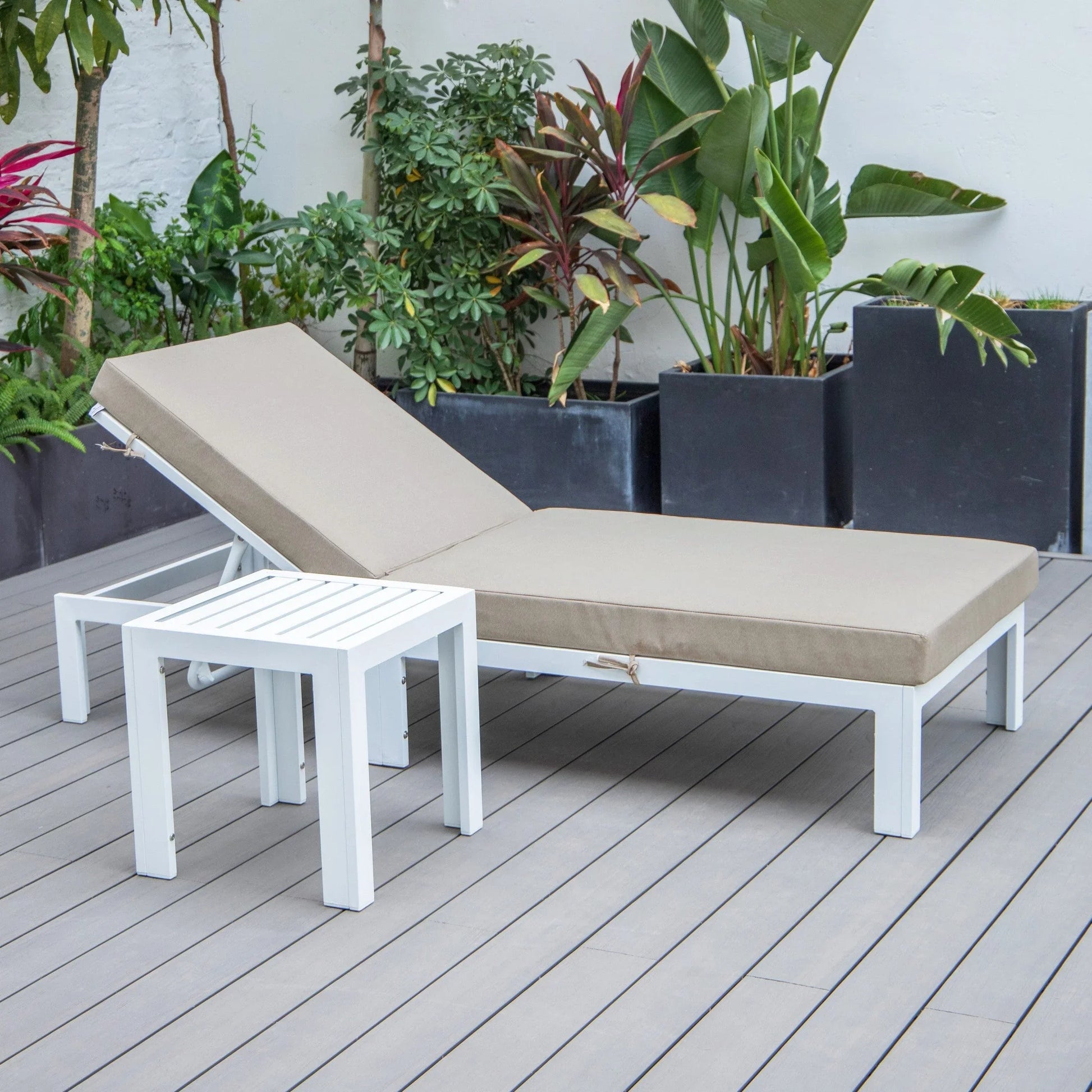 Chelsea Outdoor Chaise Lounge Chair With Side Table and Removable Cushions - Elax Furniture