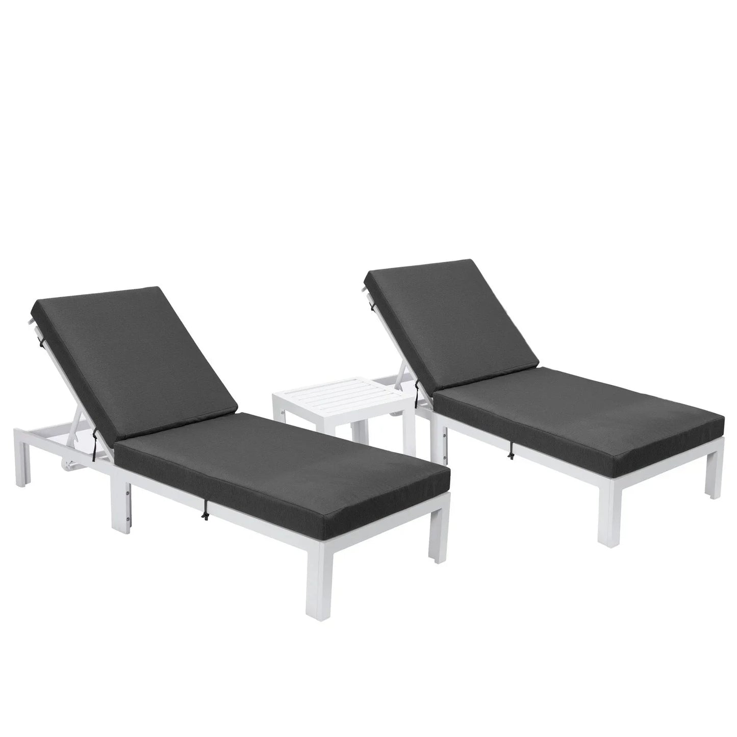 Chelsea Modern Outdoor White Chaise Lounge With Side Table & Cushions Set of Two - Elax Furniture