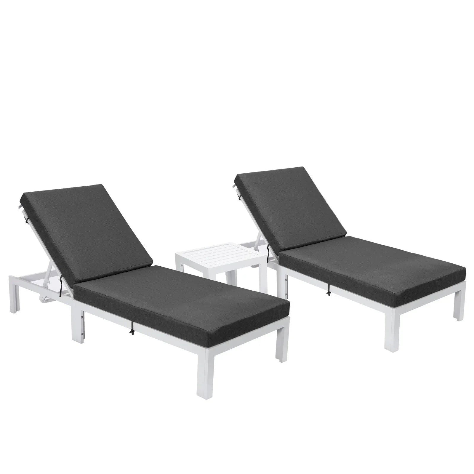 Chelsea Modern Outdoor White Chaise Lounge With Side Table & Cushions Set of Two - Elax Furniture