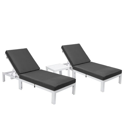 Chelsea Modern Outdoor White Chaise Lounge With Side Table & Cushions Set of Two - Elax Furniture