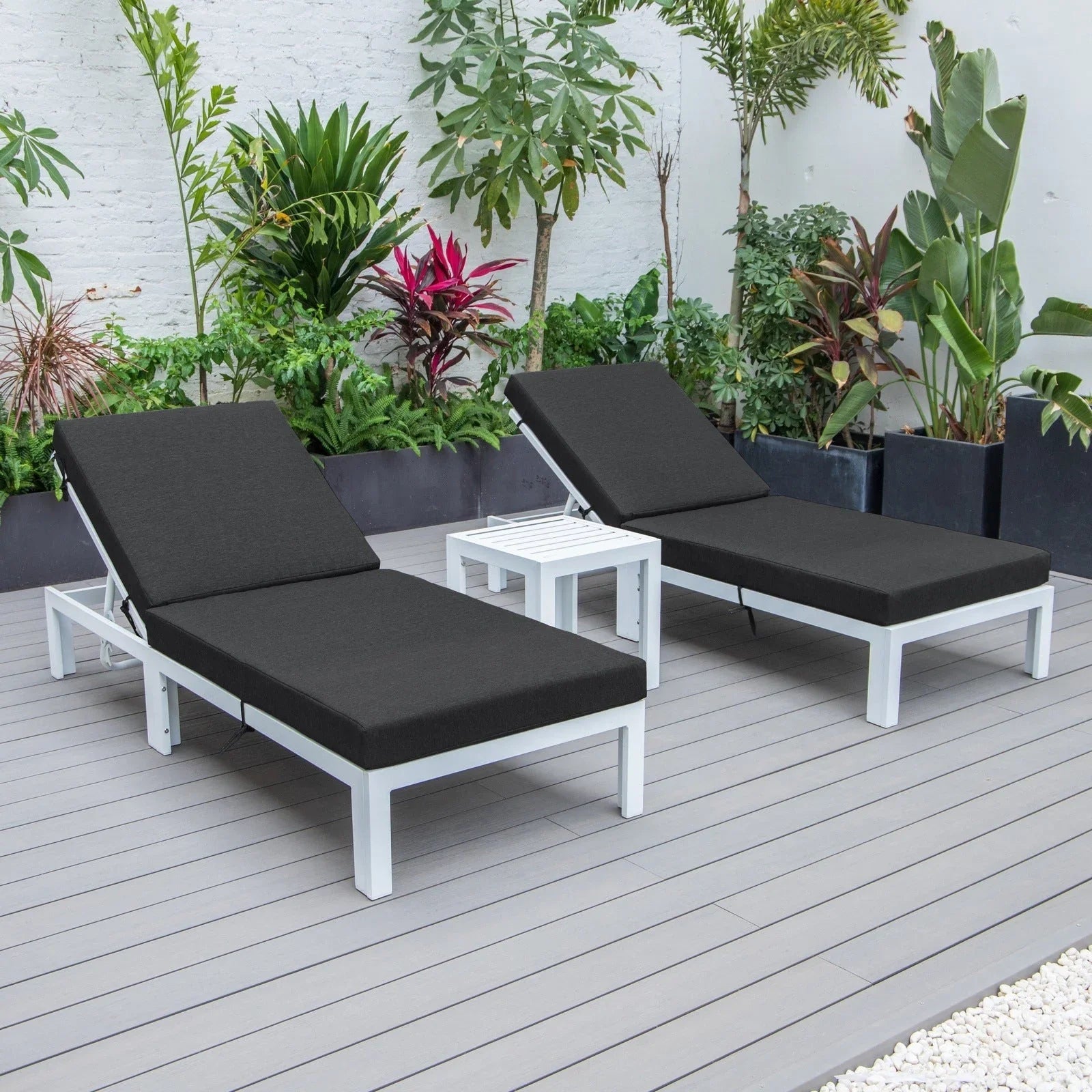 Chelsea Modern Outdoor White Chaise Lounge With Side Table & Cushions Set of Two - Elax Furniture