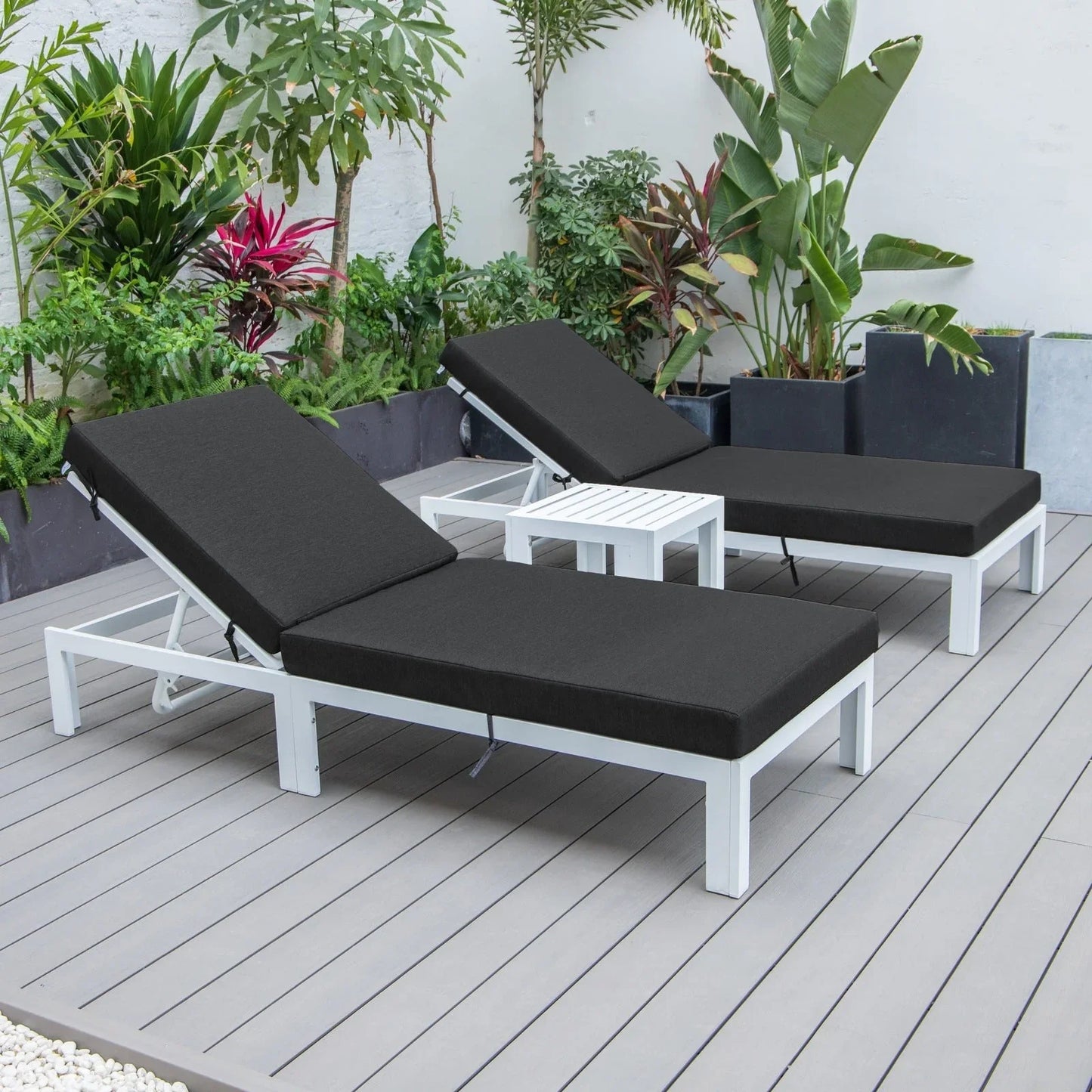 Chelsea Modern Outdoor White Chaise Lounge With Side Table & Cushions Set of Two - Elax Furniture
