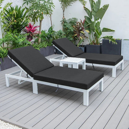 Chelsea Modern Outdoor White Chaise Lounge With Side Table & Cushions Set of Two - Elax Furniture