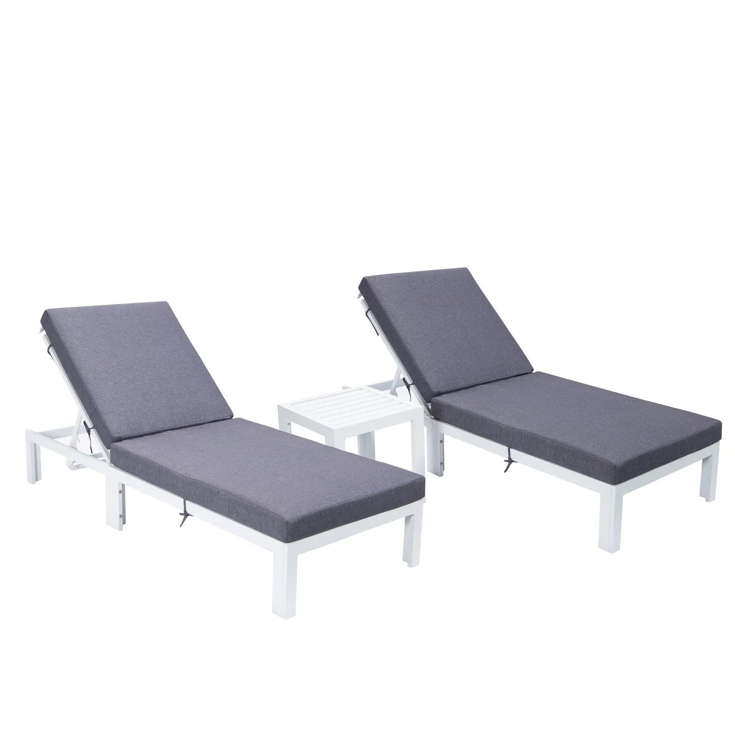 Chelsea Modern Outdoor White Chaise Lounge With Side Table & Cushions Set of Two - Elax Furniture