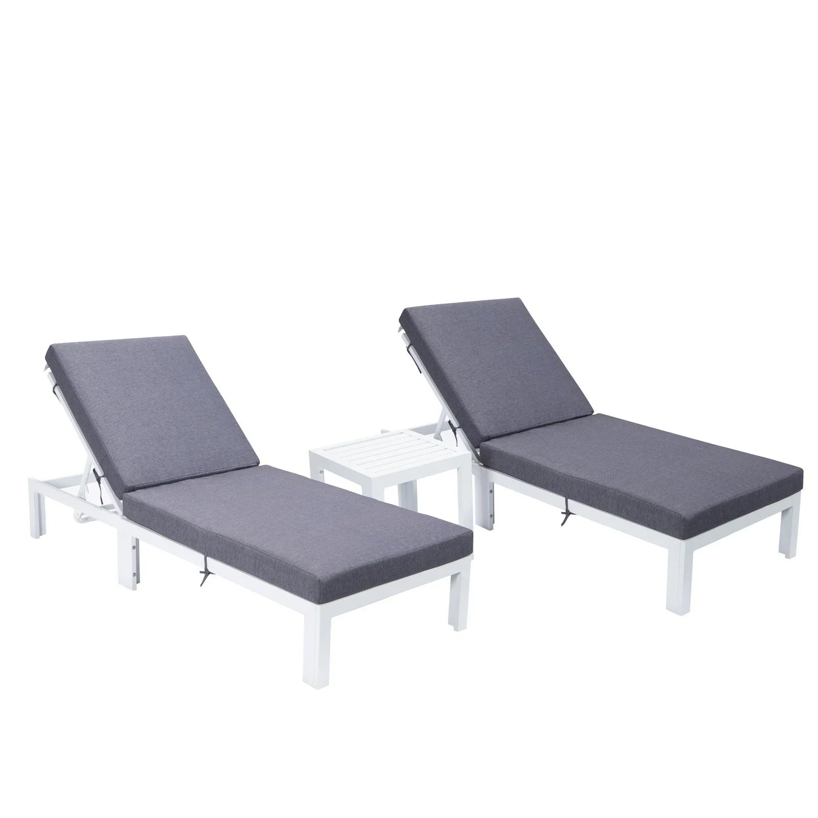 Chelsea Modern Outdoor White Chaise Lounge With Side Table & Cushions Set of Two - Elax Furniture