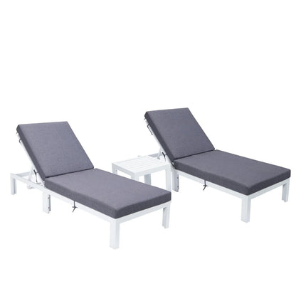 Chelsea Modern Outdoor White Chaise Lounge With Side Table & Cushions Set of Two - Elax Furniture