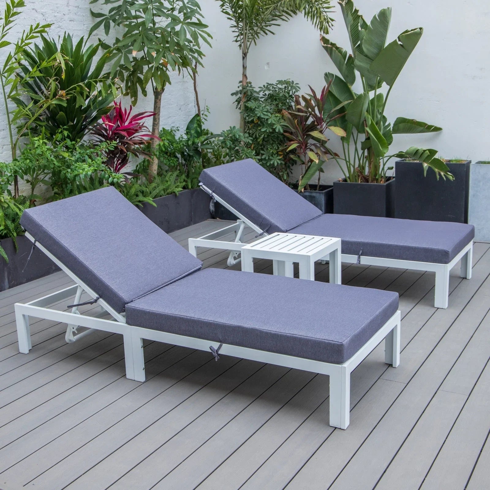 Chelsea Modern Outdoor White Chaise Lounge With Side Table & Cushions Set of Two - Elax Furniture
