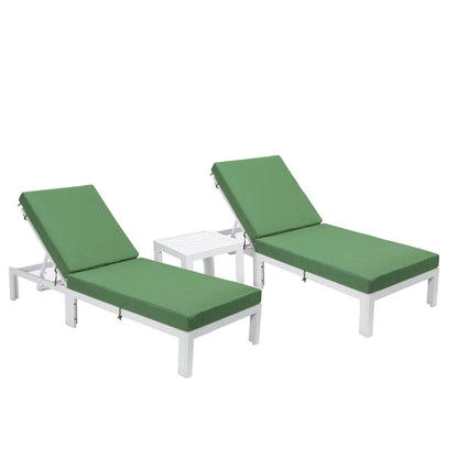 Chelsea Modern Outdoor White Chaise Lounge With Side Table & Cushions Set of Two - Elax Furniture
