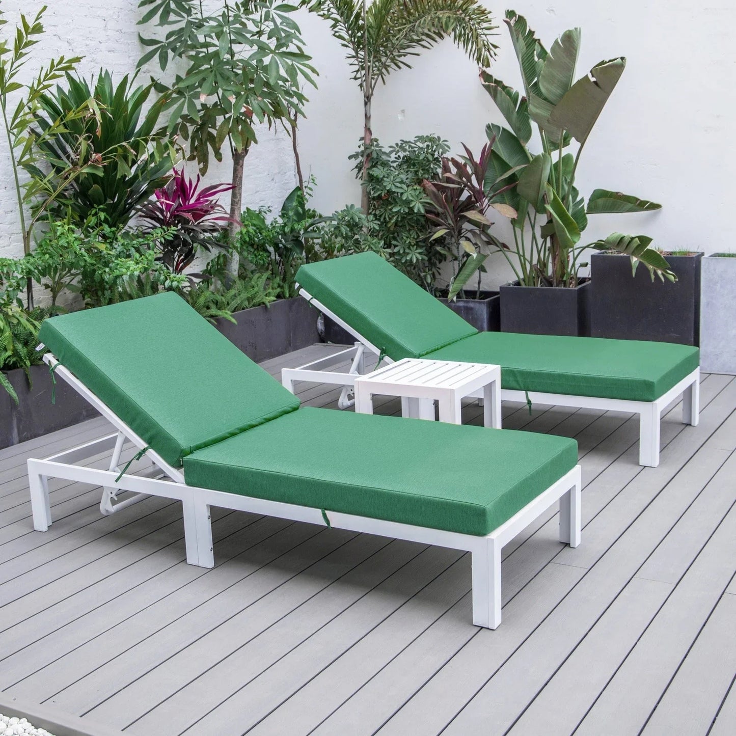 Chelsea Modern Outdoor White Chaise Lounge With Side Table & Cushions Set of Two - Elax Furniture