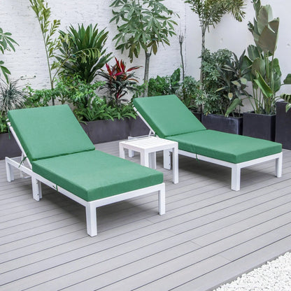 Chelsea Modern Outdoor White Chaise Lounge With Side Table & Cushions Set of Two - Elax Furniture
