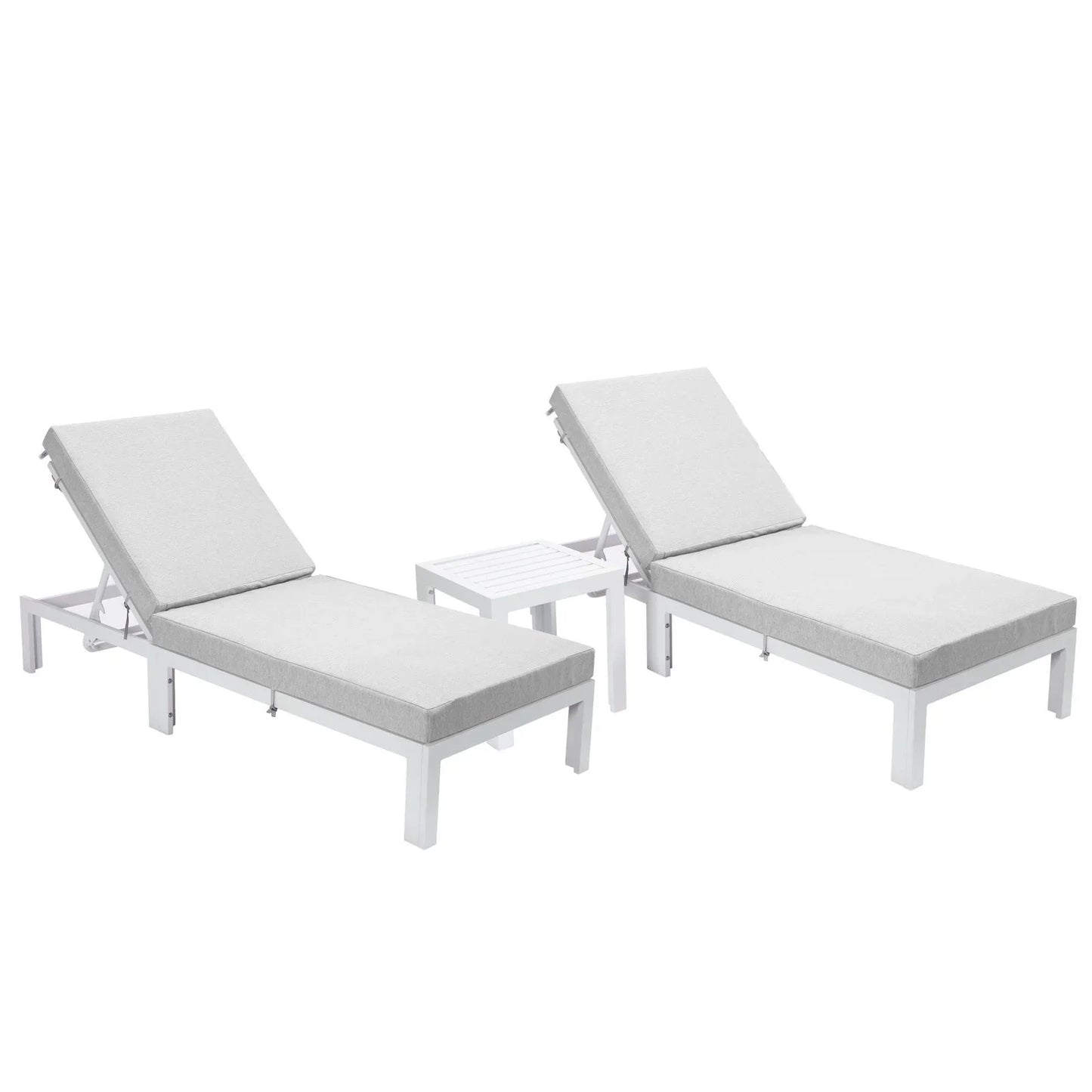 Chelsea Modern Outdoor White Chaise Lounge With Side Table & Cushions Set of Two - Elax Furniture