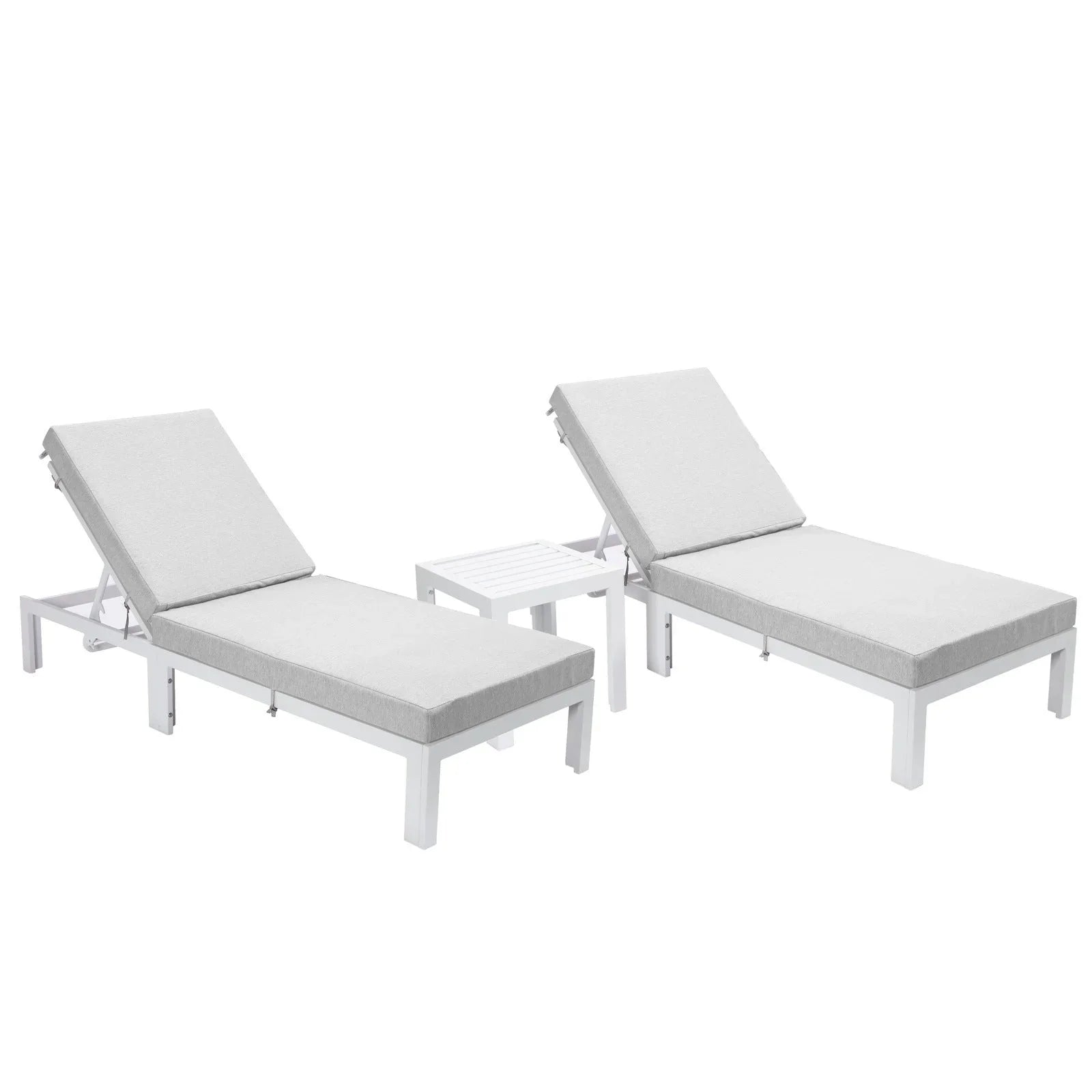 Chelsea Modern Outdoor White Chaise Lounge With Side Table & Cushions Set of Two - Elax Furniture