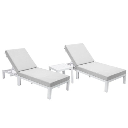 Chelsea Modern Outdoor White Chaise Lounge With Side Table & Cushions Set of Two - Elax Furniture