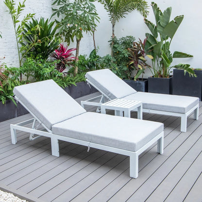 Chelsea Modern Outdoor White Chaise Lounge With Side Table & Cushions Set of Two - Elax Furniture