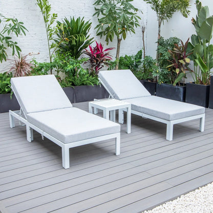 Chelsea Modern Outdoor White Chaise Lounge With Side Table & Cushions Set of Two - Elax Furniture