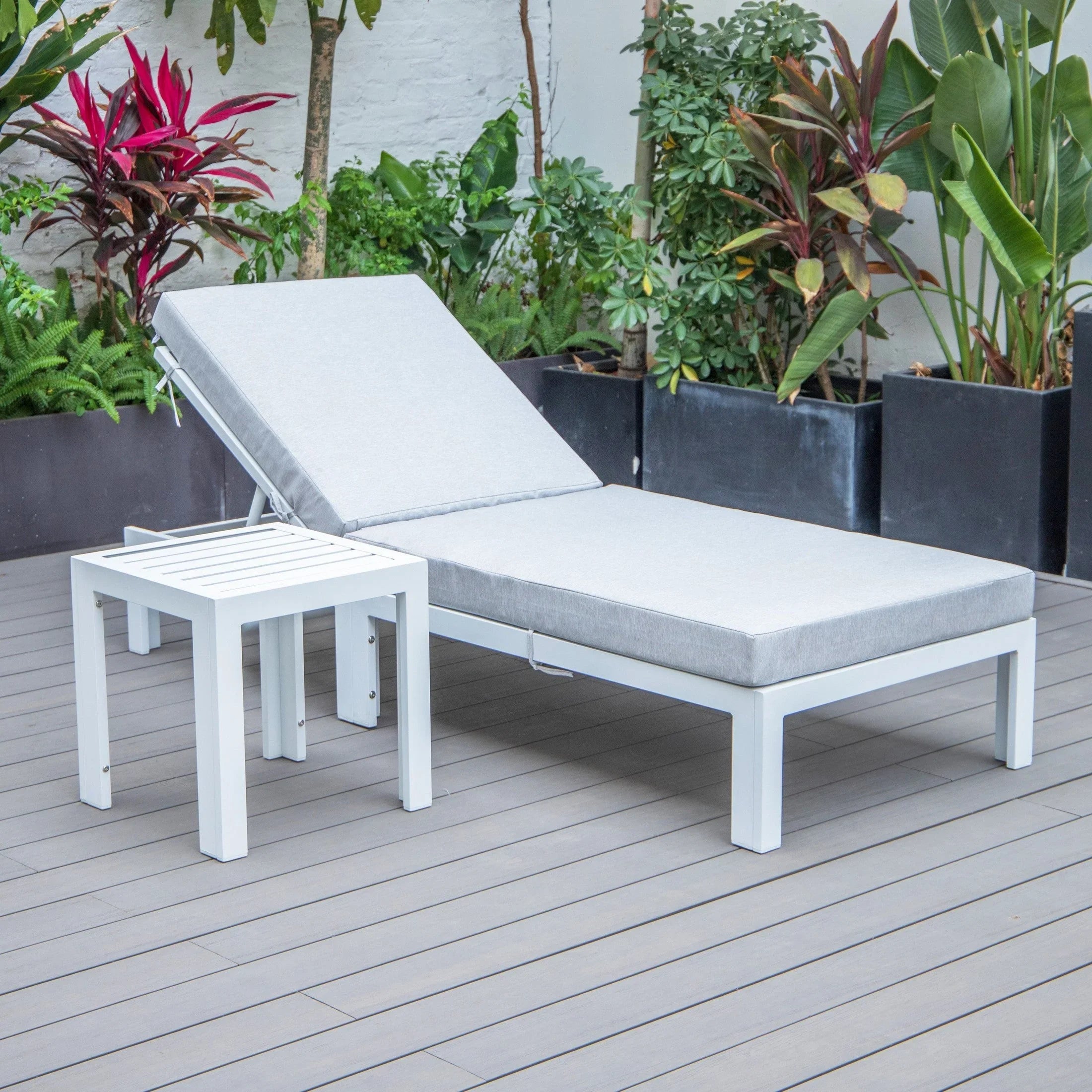 Chelsea Outdoor Chaise Lounge Chair With Side Table and Removable Cushions - Elax Furniture