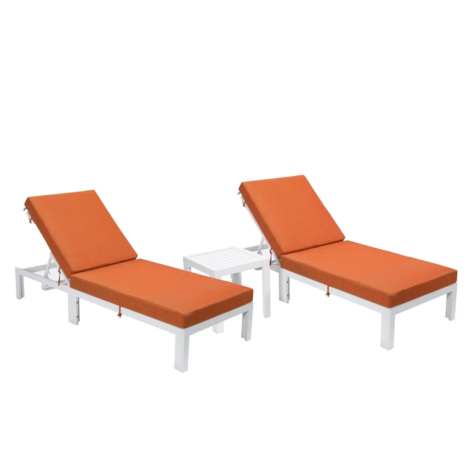 Chelsea Modern Outdoor White Chaise Lounge With Side Table & Cushions Set of Two - Elax Furniture