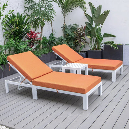 Chelsea Modern Outdoor White Chaise Lounge With Side Table & Cushions Set of Two - Elax Furniture