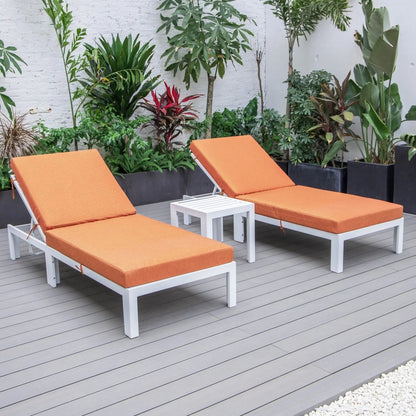 Chelsea Modern Outdoor White Chaise Lounge With Side Table & Cushions Set of Two - Elax Furniture