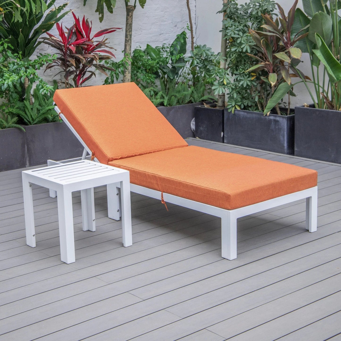 Chelsea Outdoor Chaise Lounge Chair With Side Table and Removable Cushions - Elax Furniture