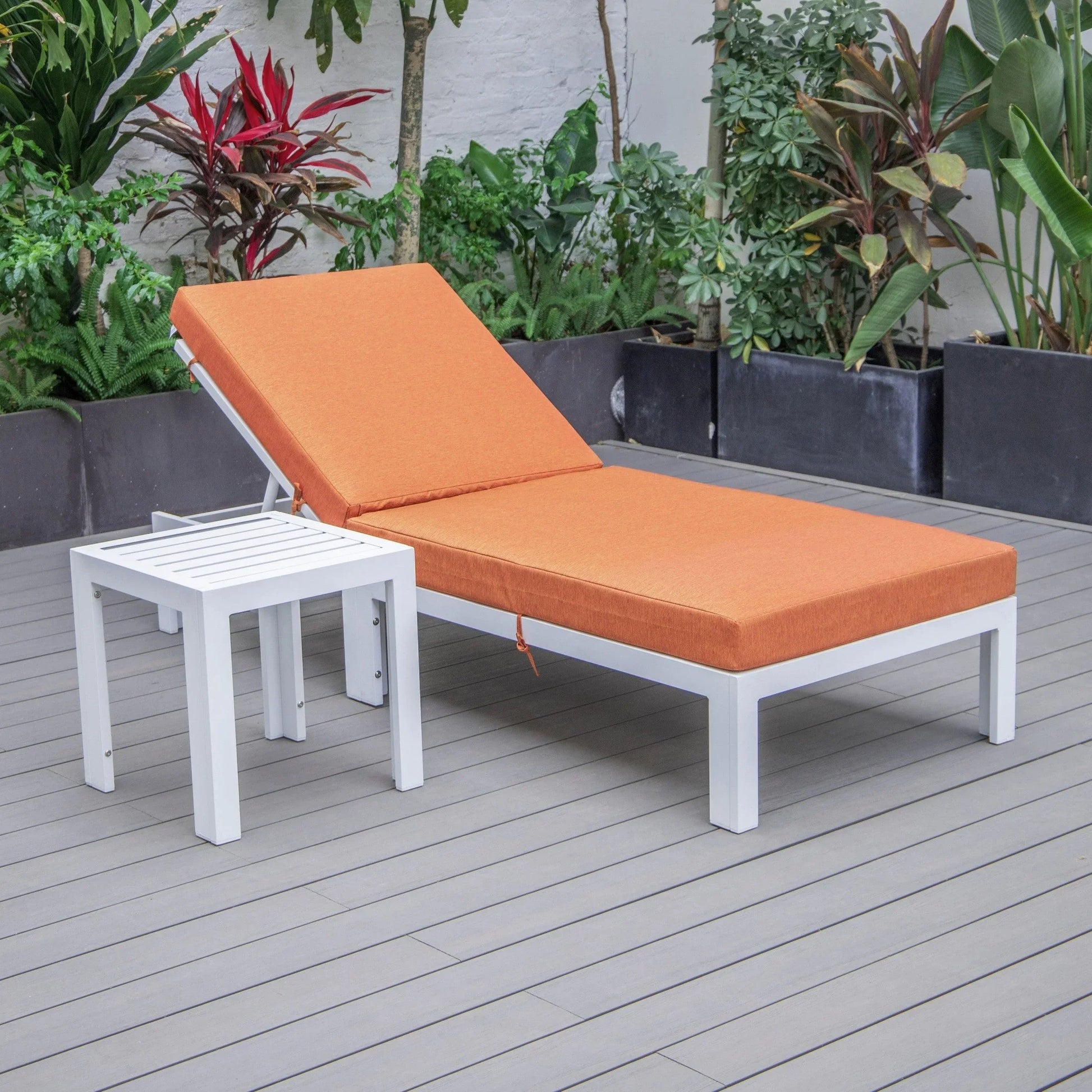 Chelsea Outdoor Chaise Lounge Chair With Side Table and Removable Cushions - Elax Furniture