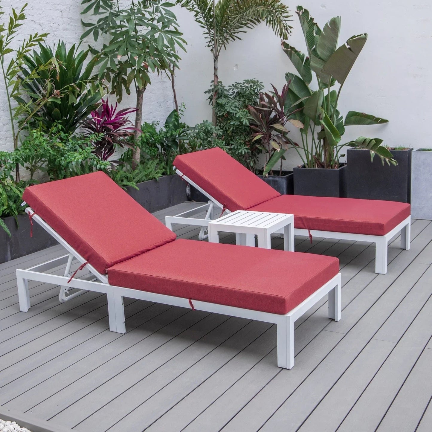 Chelsea Modern Outdoor White Chaise Lounge With Side Table & Cushions Set of Two - Elax Furniture
