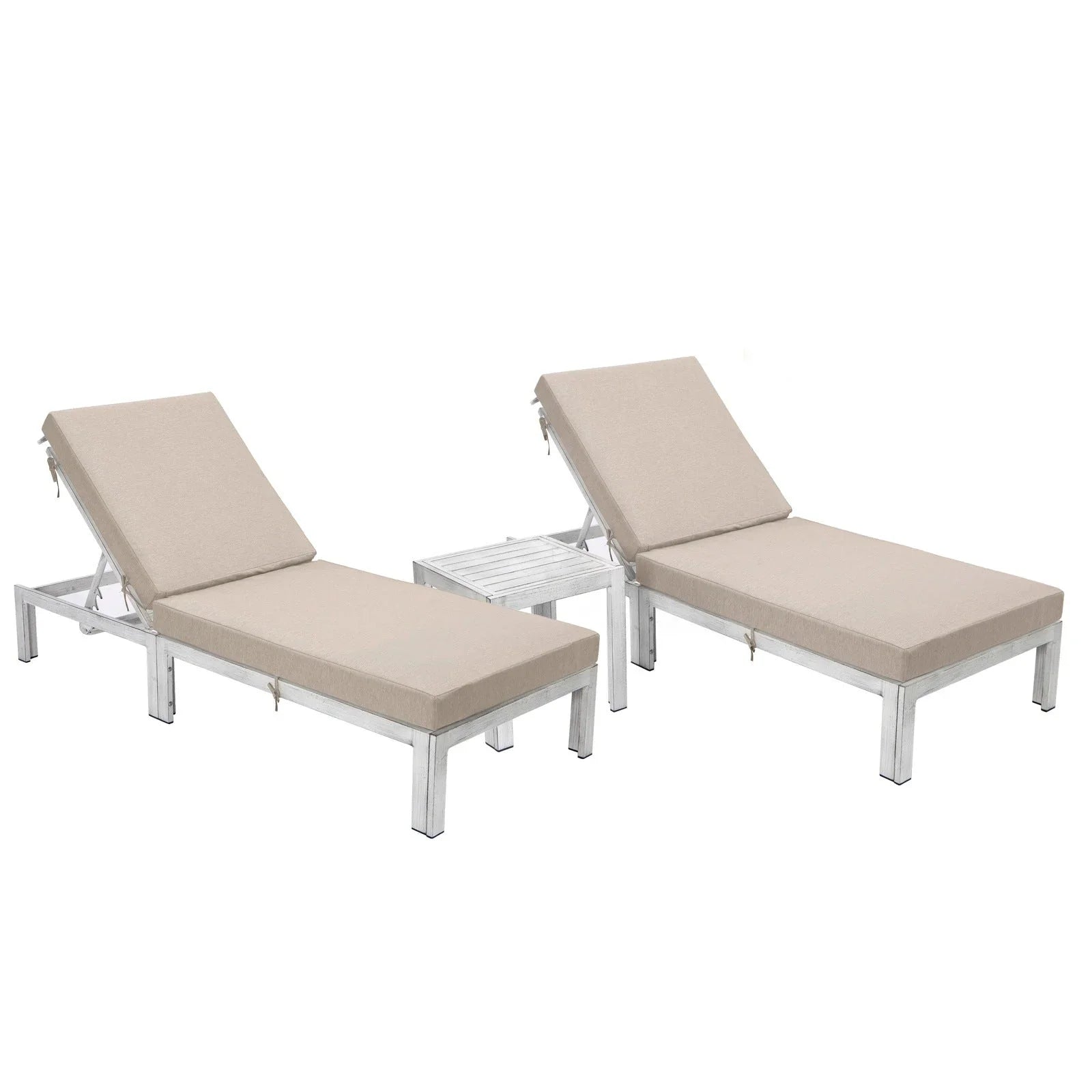 Chelsea Modern Outdoor Weathered Grey Chaise Lounge With Side Table & Cushions Set of Two - Elax Furniture