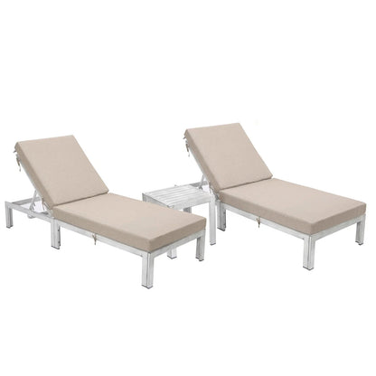 Chelsea Modern Outdoor Weathered Grey Chaise Lounge With Side Table & Cushions Set of Two - Elax Furniture