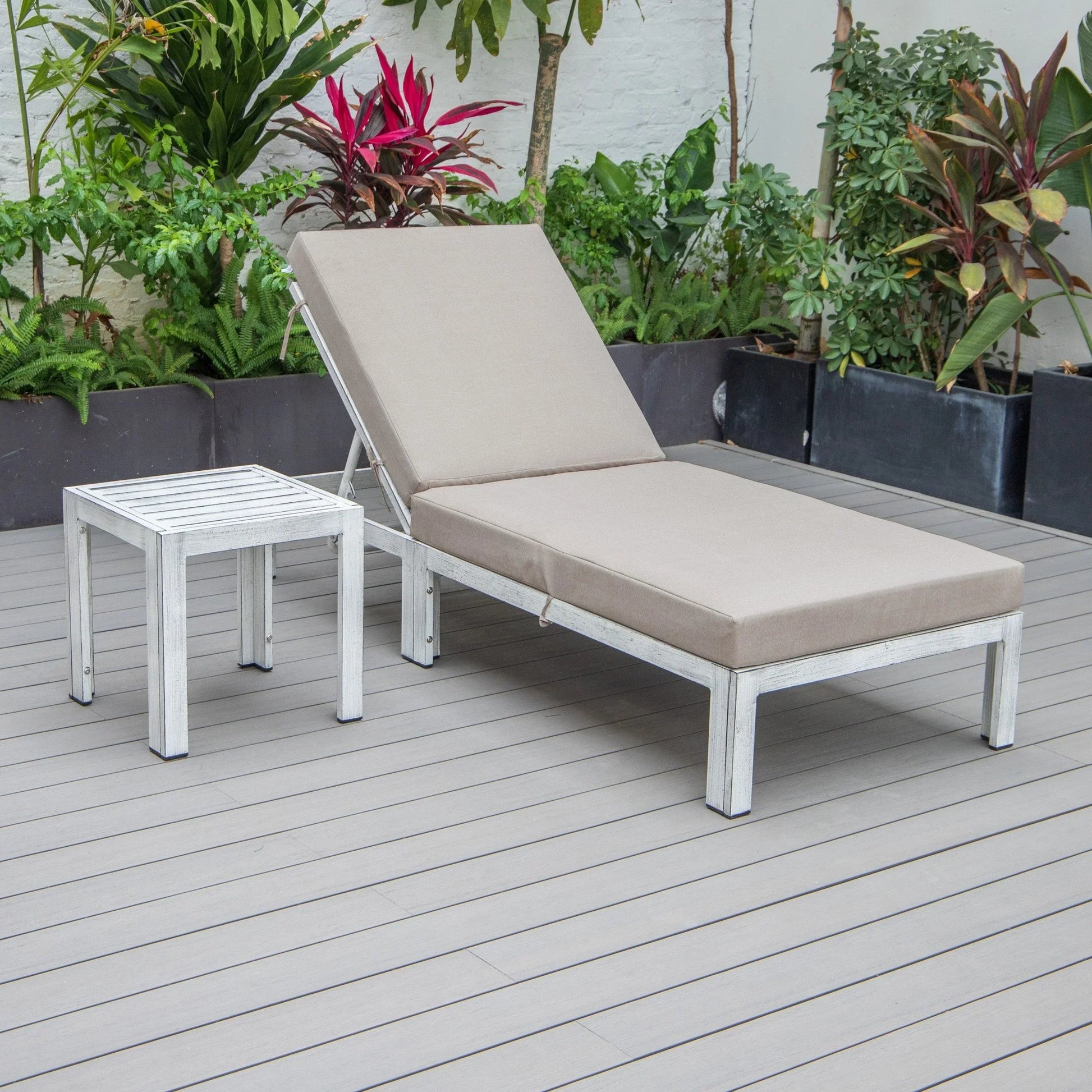 Chelsea Outdoor Chaise Lounge Chair With Side Table and Removable Cushions - Elax Furniture