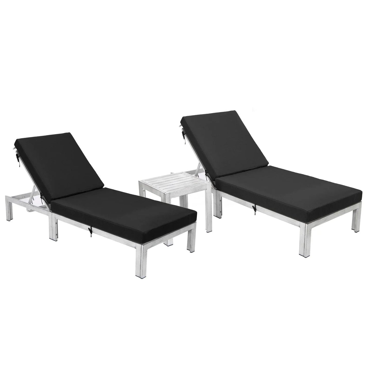 Chelsea Modern Outdoor Weathered Grey Chaise Lounge With Side Table & Cushions Set of Two - Elax Furniture