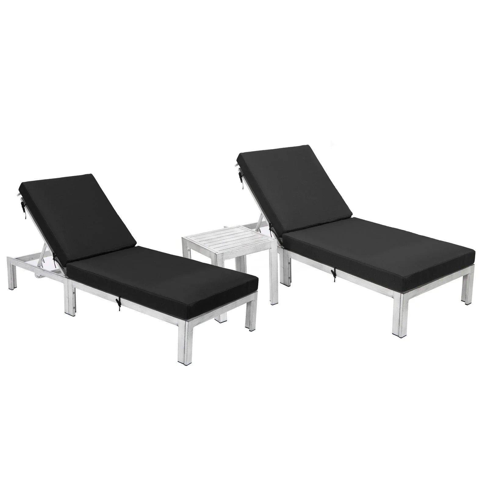 Chelsea Modern Outdoor Weathered Grey Chaise Lounge With Side Table & Cushions Set of Two - Elax Furniture
