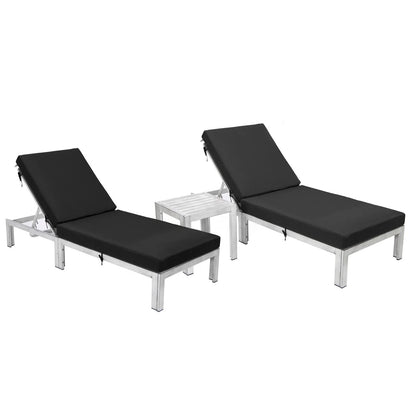 Chelsea Modern Outdoor Weathered Grey Chaise Lounge With Side Table & Cushions Set of Two - Elax Furniture