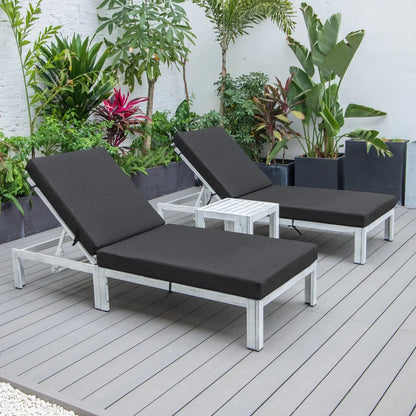 Chelsea Modern Outdoor Weathered Grey Chaise Lounge With Side Table & Cushions Set of Two - Elax Furniture