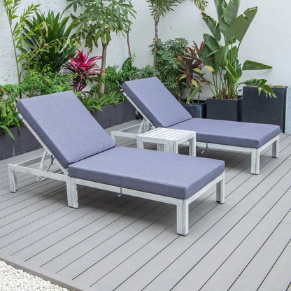 Chelsea Modern Outdoor Weathered Grey Chaise Lounge With Side Table & Cushions Set of Two - Elax Furniture