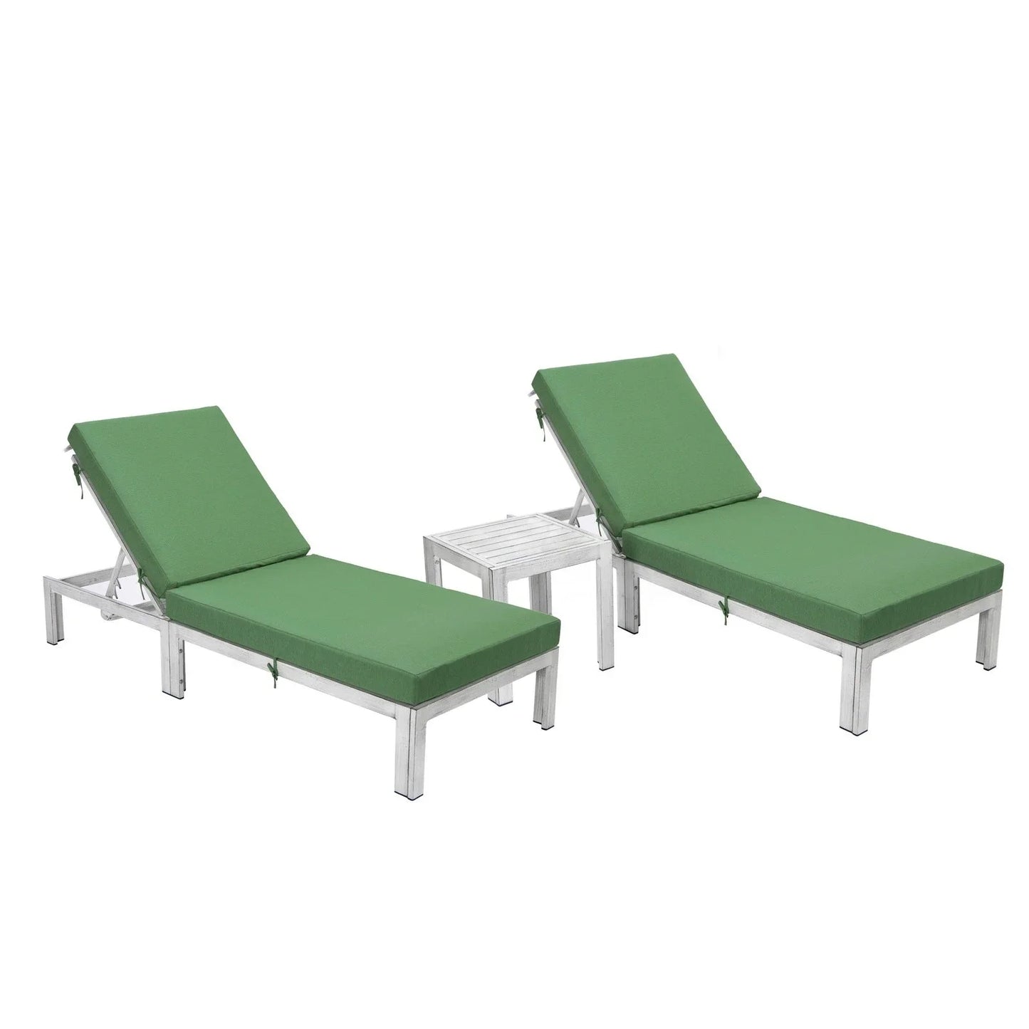 Chelsea Modern Outdoor Weathered Grey Chaise Lounge With Side Table & Cushions Set of Two - Elax Furniture