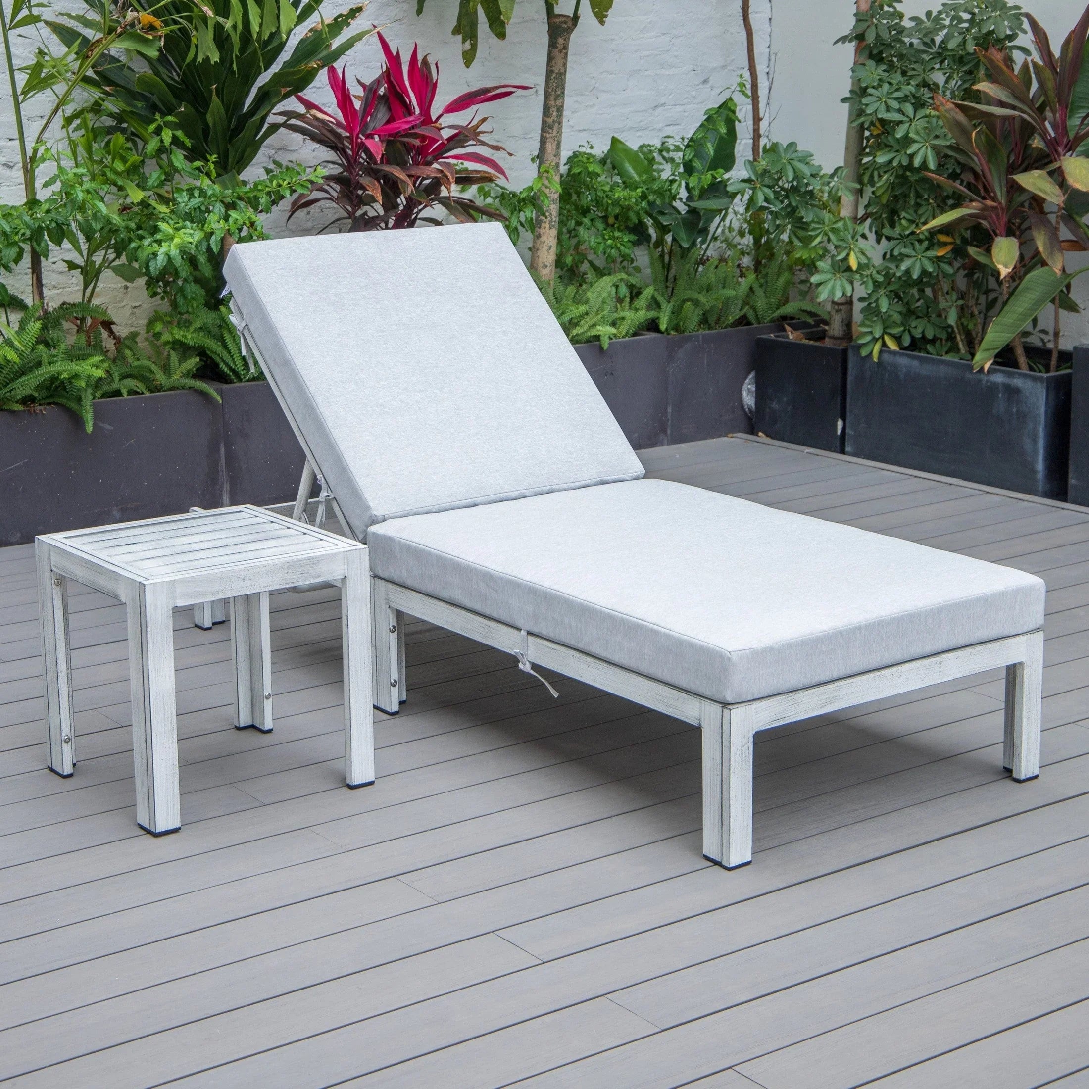 Chelsea Outdoor Chaise Lounge Chair With Side Table and Removable Cushions - Elax Furniture