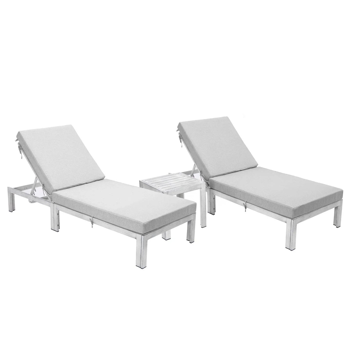 Chelsea Modern Outdoor Weathered Grey Chaise Lounge With Side Table & Cushions Set of Two - Elax Furniture