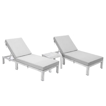 Chelsea Modern Outdoor Weathered Grey Chaise Lounge With Side Table & Cushions Set of Two - Elax Furniture