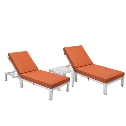 Chelsea Modern Outdoor Weathered Grey Chaise Lounge With Side Table & Cushions Set of Two - Elax Furniture