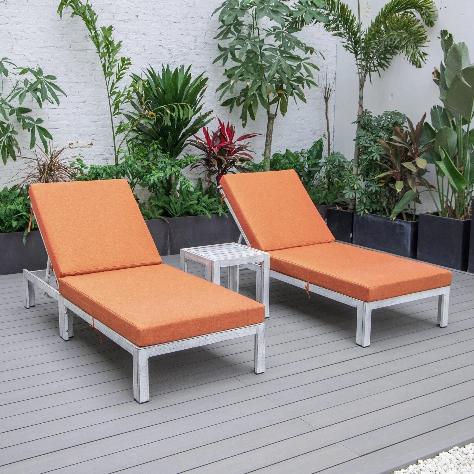 Chelsea Modern Outdoor Weathered Grey Chaise Lounge With Side Table & Cushions Set of Two - Elax Furniture
